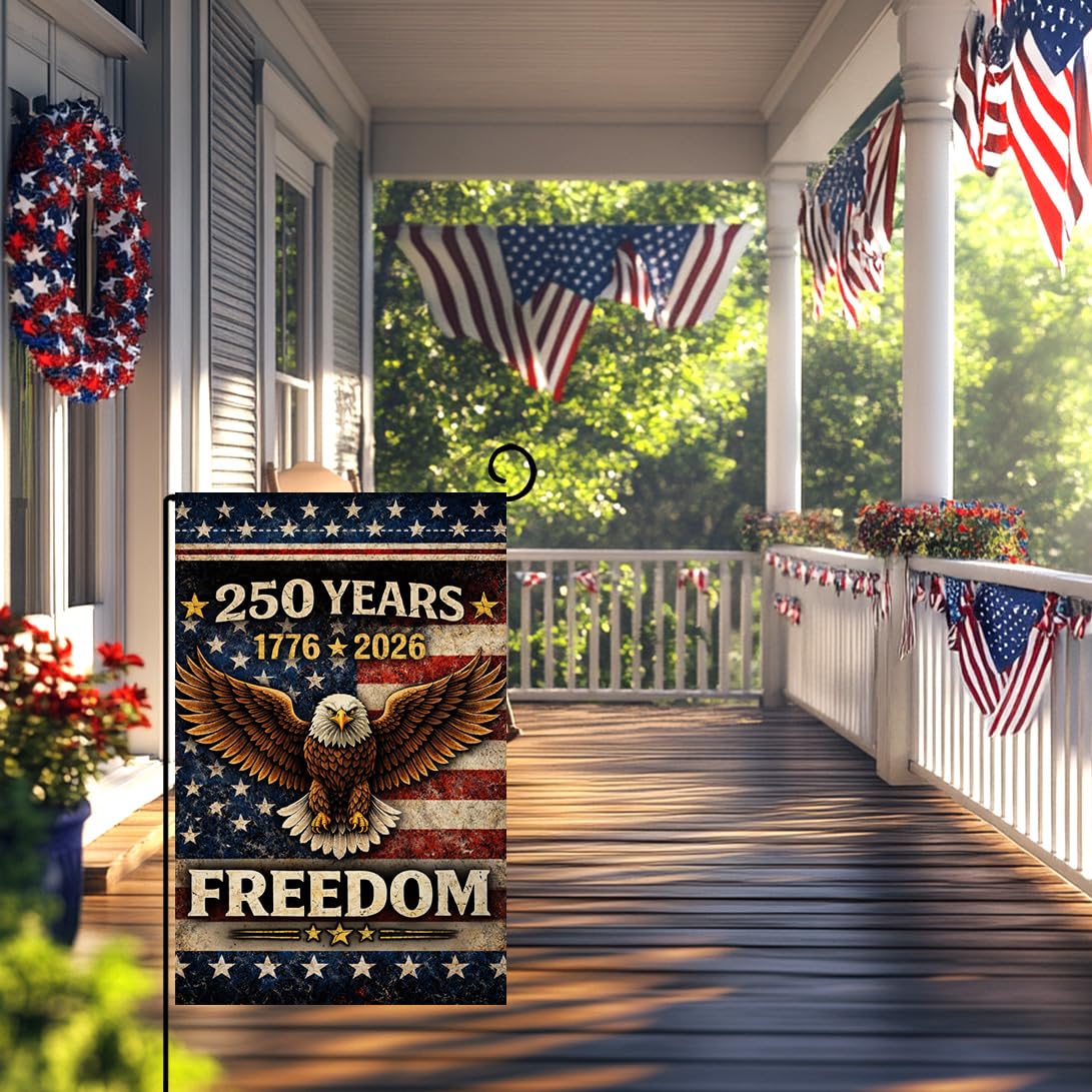 250 Years America Garden Flag 12x18 Vertical Double Sided 1776-2026 USA 250th Anniversary Banner 4th of July Patriotic Freedom Outside Decorations Burlap Yard Flag