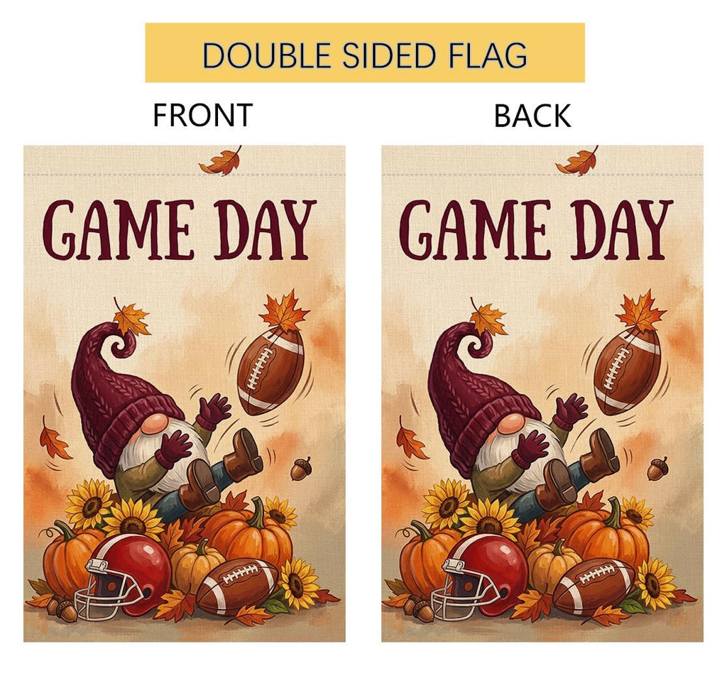 Fall Game Day Football Gnome Garden Flag 12x18 Pumpkin Sunflower Yard Decor