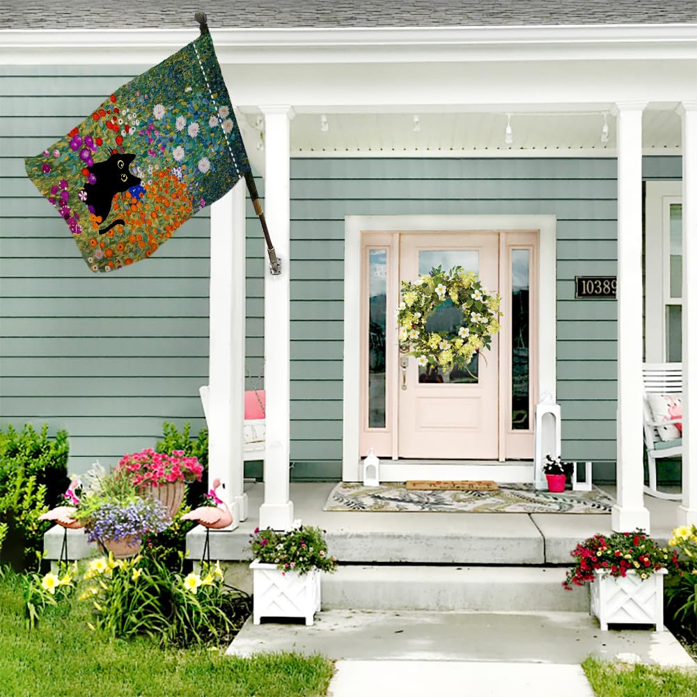 Spring Cat Garden Flag Vertical Double Sided Colorful Floral Farmhouse Holiday Outside Decorations Burlap Yard Flag