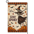 Fall Halloween Stay Spooky Skeleton Garden Flag 12x18 Witch Hat Yard Decor