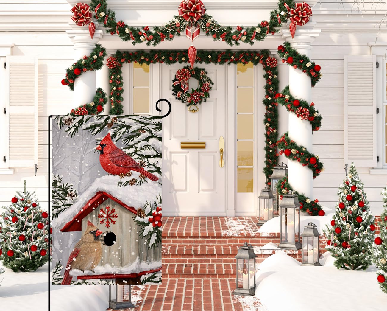 Winter Cardinal Bird Garden Flag 12x18 Vertical Double Sided Trees Snow Christmas Holiday Outside Decorations Burlap Yard Flag