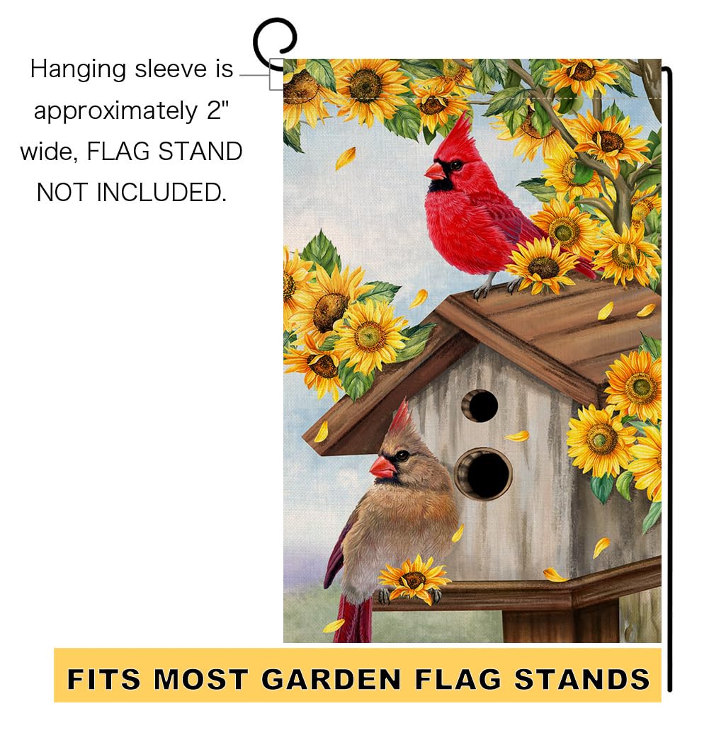 Summer Sunflowers Cardinal Bird Garden Flag 12x18 Vertical Double Sided Yellow Flowers Spring Farmhouse Holiday Outside Decorations Burlap Yard Flag