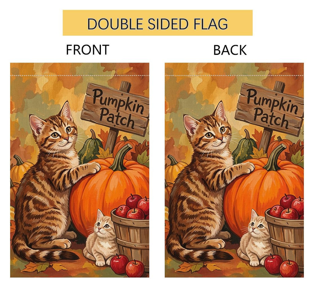 Fall Cat Pumpkin Patch Garden Flag 12x18 Kitten Apple Basket Yard Decor