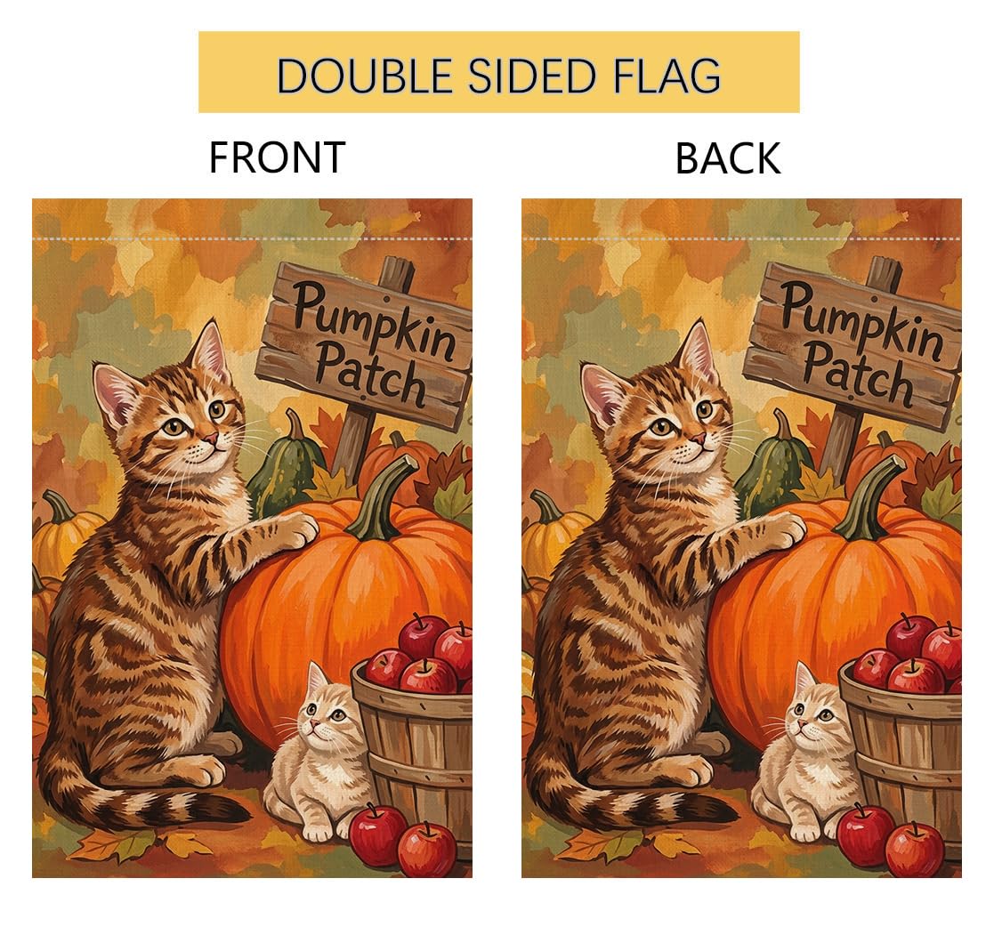Fall Cat Pumpkin Patch Garden Flag 12x18 Kitten Apple Basket Yard Decor