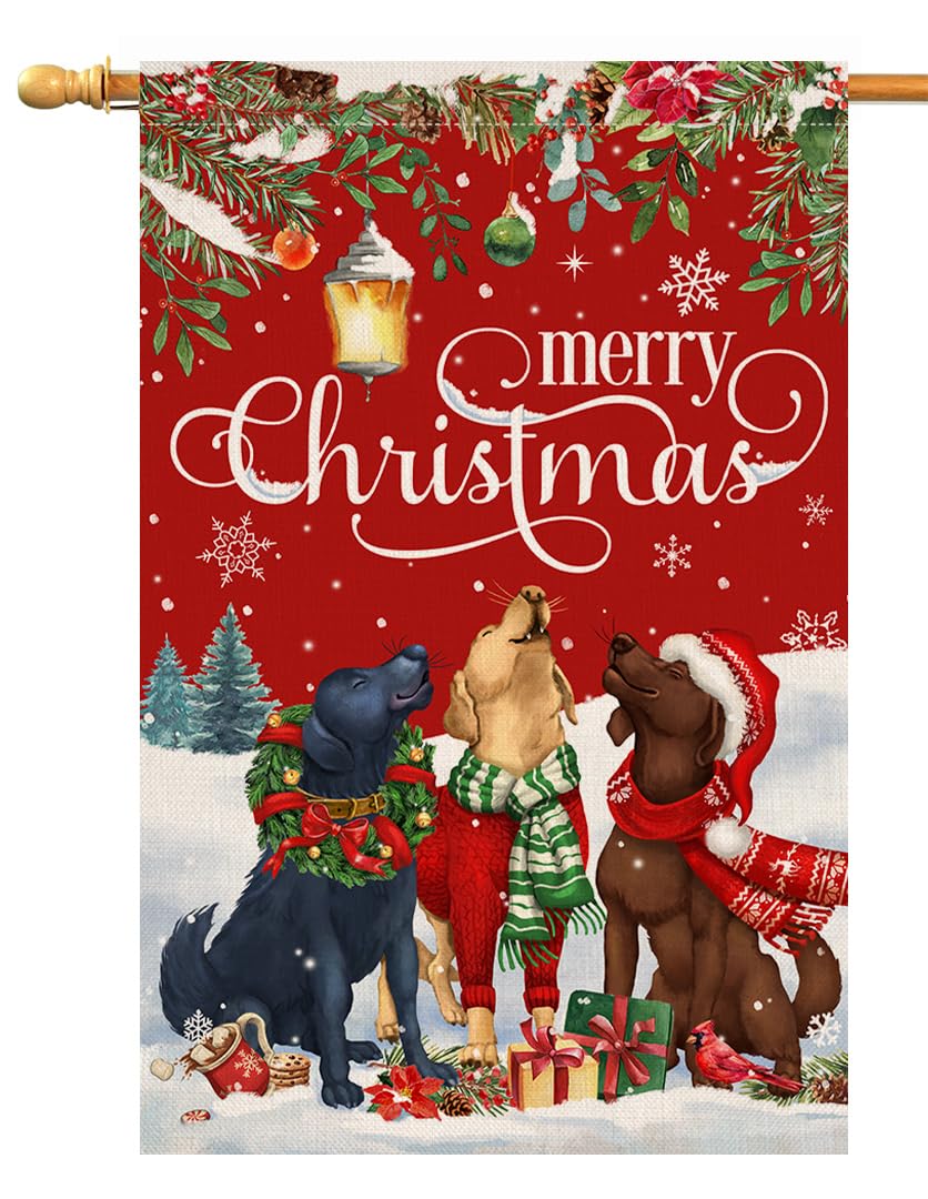 Christmas Dogs Garden Flag Vertical Double Sided Winter Holiday Outside Decorations Burlap Yard Flag
