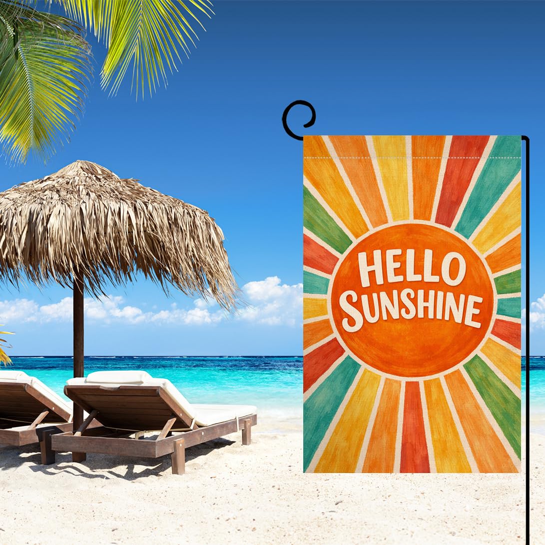 Hello Sunshine Summer Garden Flag 12x18 Vertical Double Sided Welcome Spring Farmhouse Holiday Outside Decorations Burlap Yard Flag