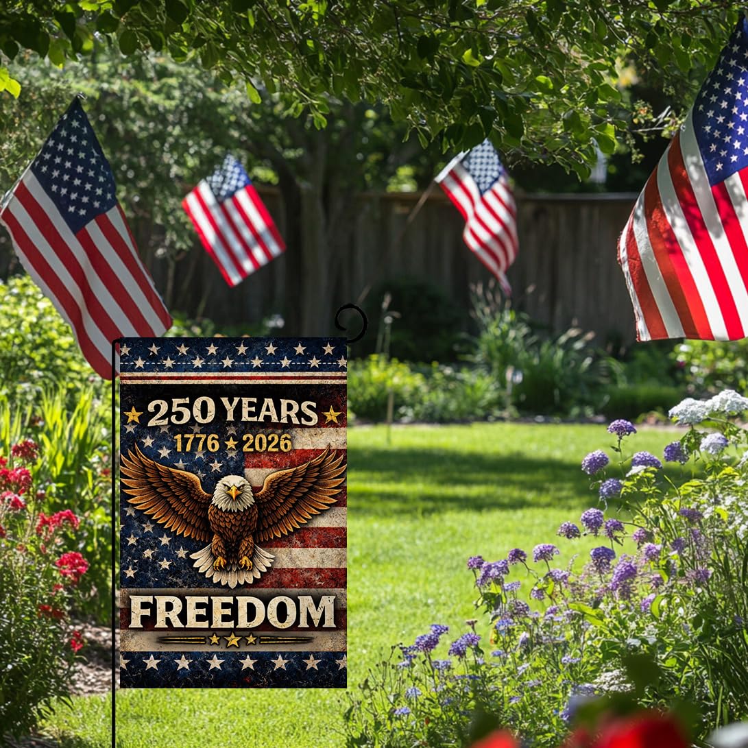 250 Years America Garden Flag 12x18 Vertical Double Sided 1776-2026 USA 250th Anniversary Banner 4th of July Patriotic Freedom Outside Decorations Burlap Yard Flag