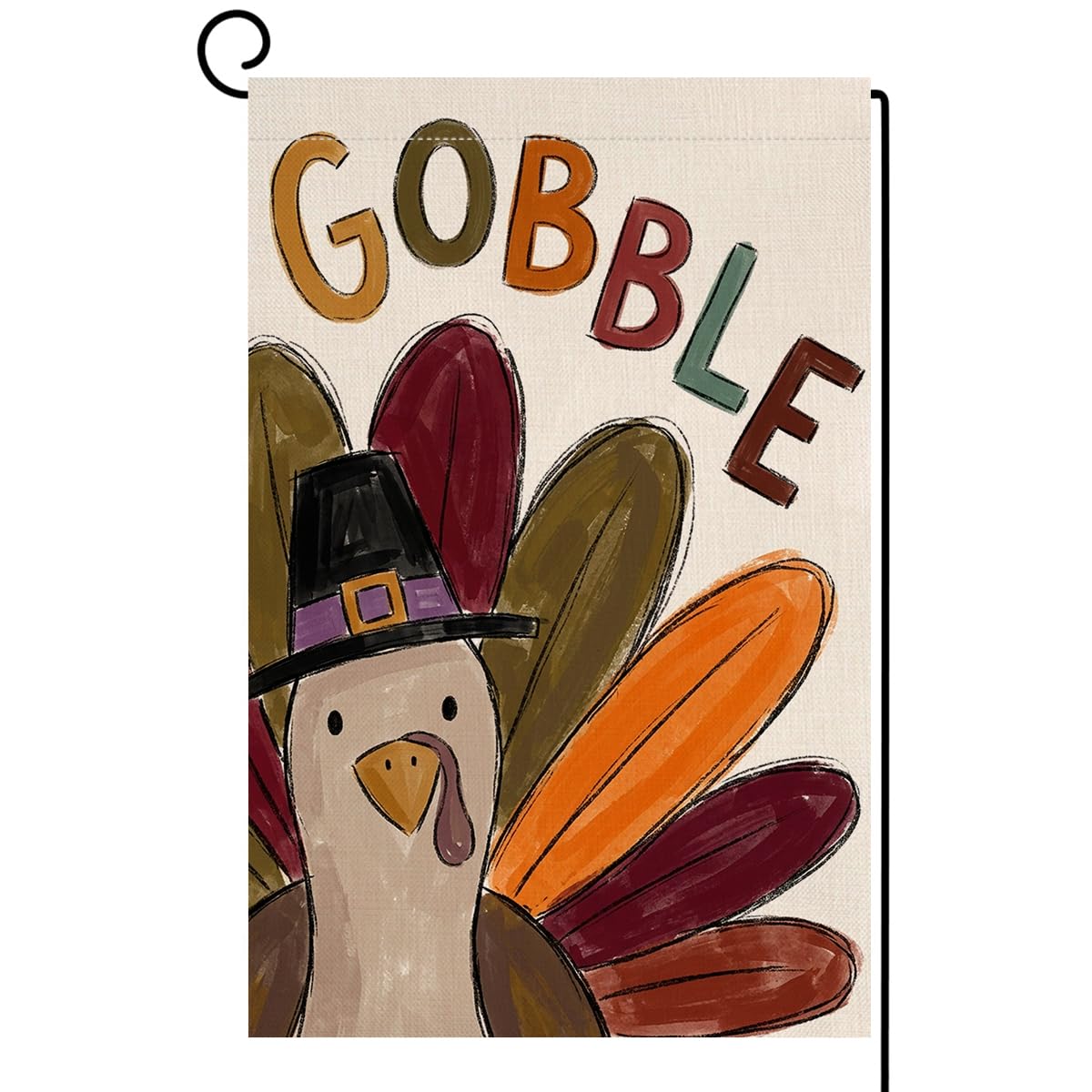 Fall Thanksgiving Gobble Turkey Garden Flag 12x18 Pilgrim Hat Yard Decor
