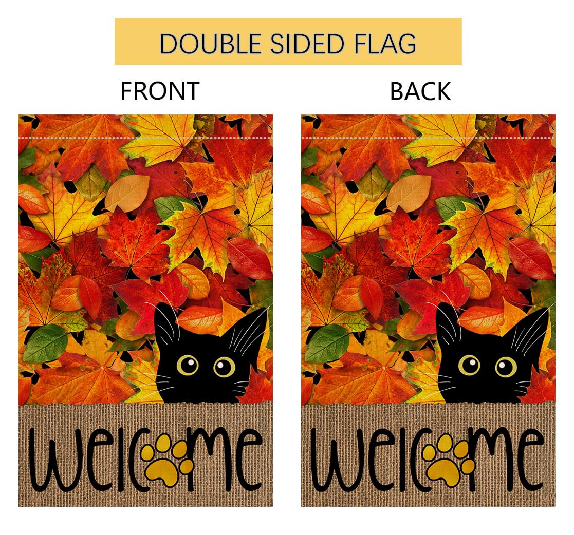 Spring Cat Flowers Garden Flag 12x18 Vertical Double Sided Purple Flowers Summer Farmhouse Holiday Outside Decorations Burlap Yard Flag