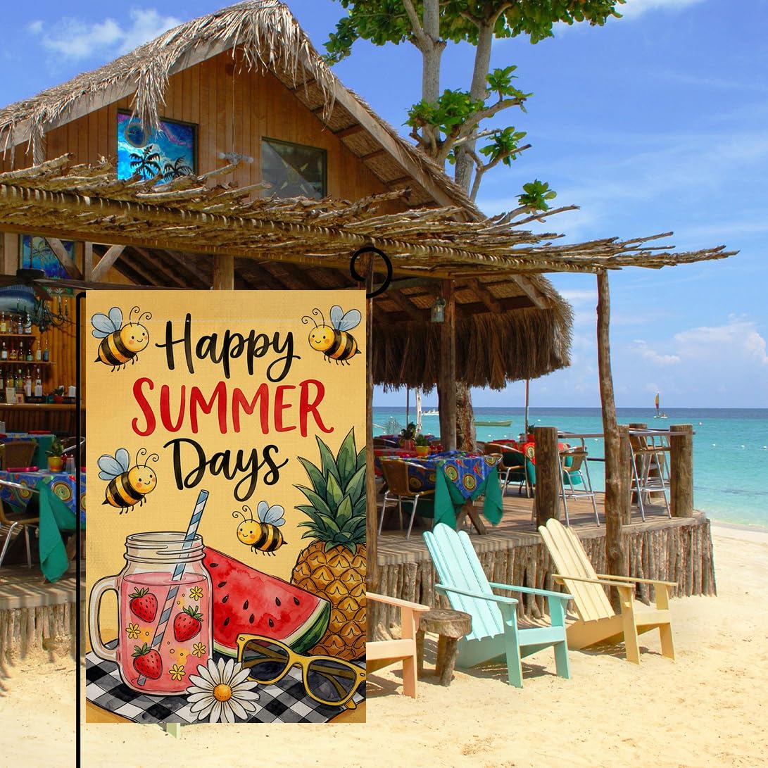 Happy Summer Days Garden Flag 12x18 Vertical Double Sided Summer Beach Watermelon Seasonal Holiday Outside Decorations Burlap Yard Flag