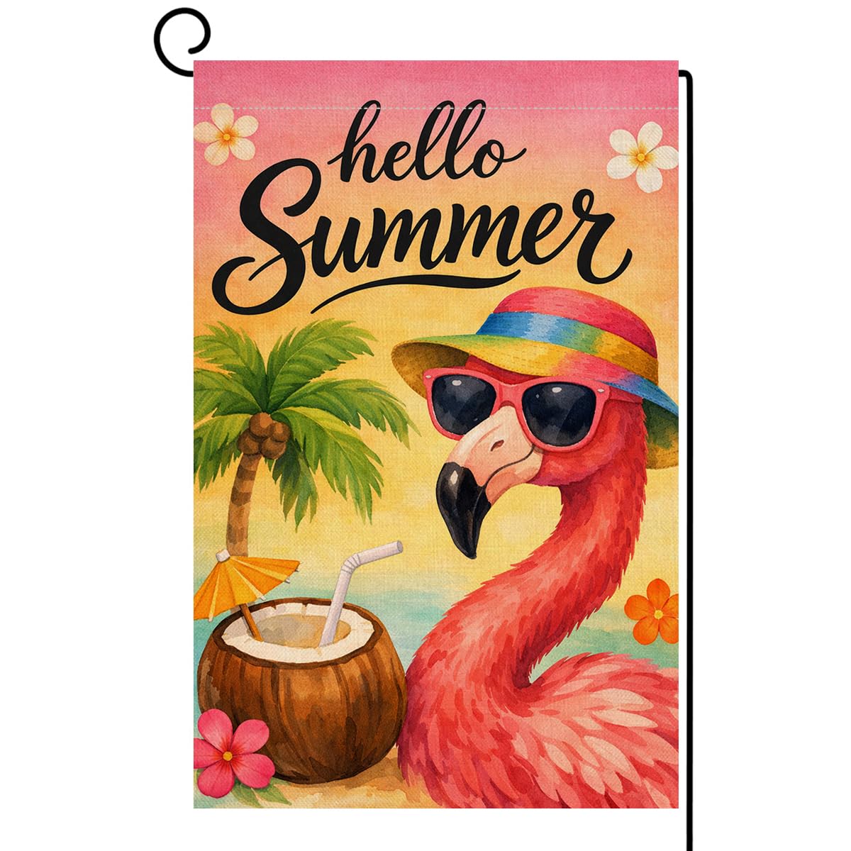 Hello Summer Flamingo Garden Flag 12x18 Vertical Double Sided Welcome Beach Seasonal Holiday Outside Decorations Burlap Yard Flag
