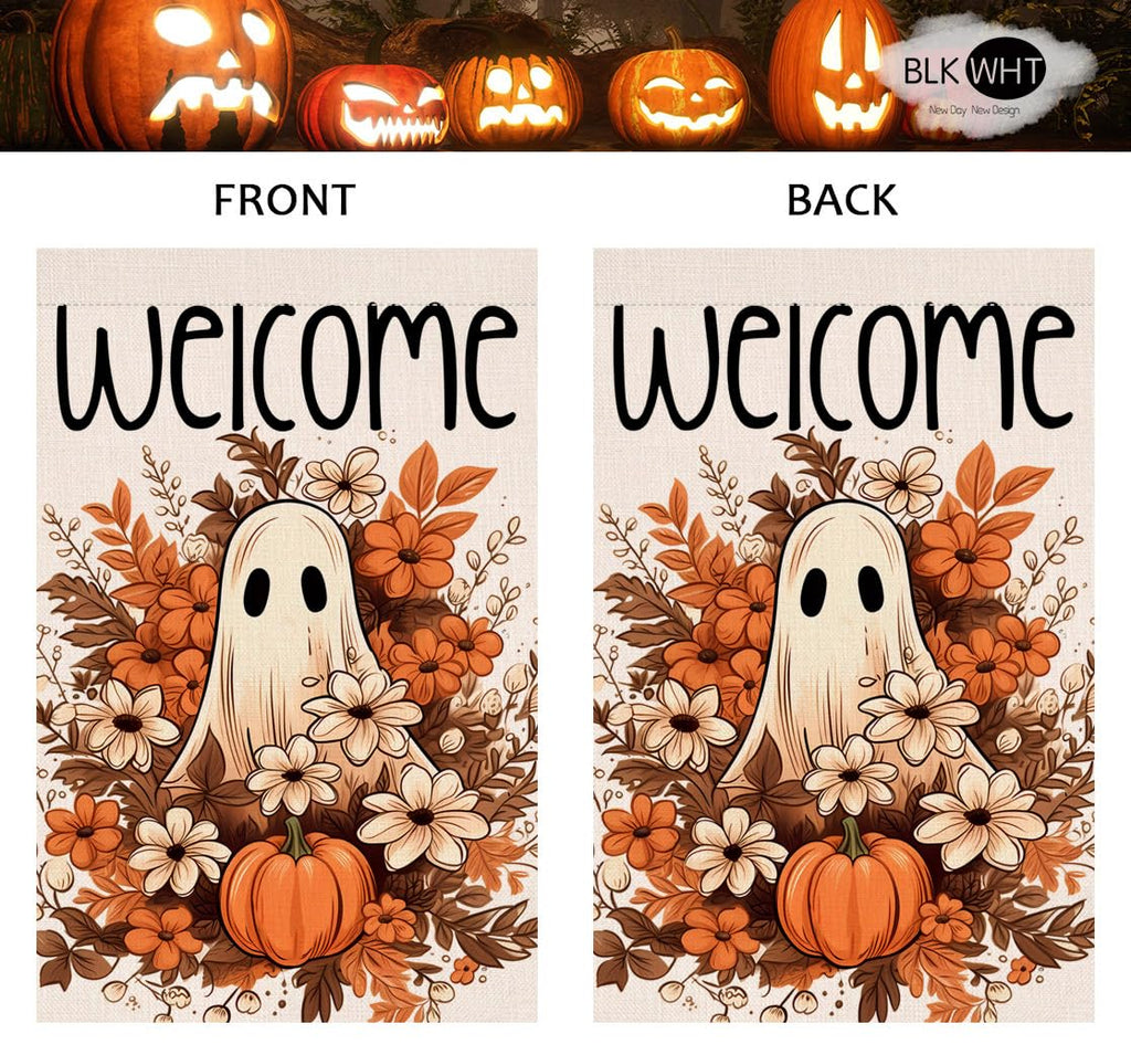 Halloween Ghost Garden Flag 12x18 Vertical Double Sided Spooky Pumpkin Fall Holiday Outside Decorations Burlap Yard Flag