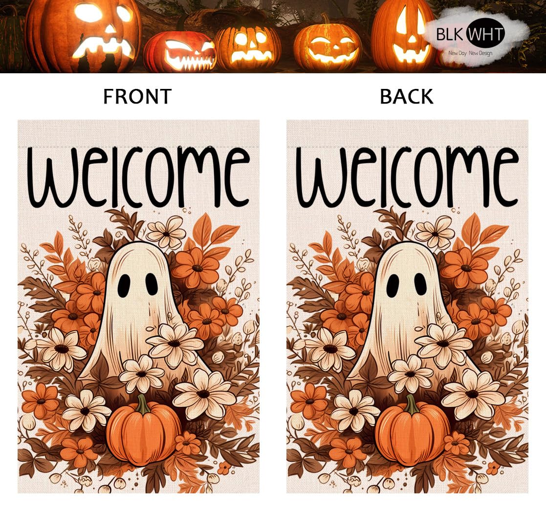 Halloween Ghost Garden Flag 12x18 Vertical Double Sided Spooky Pumpkin Fall Holiday Outside Decorations Burlap Yard Flag