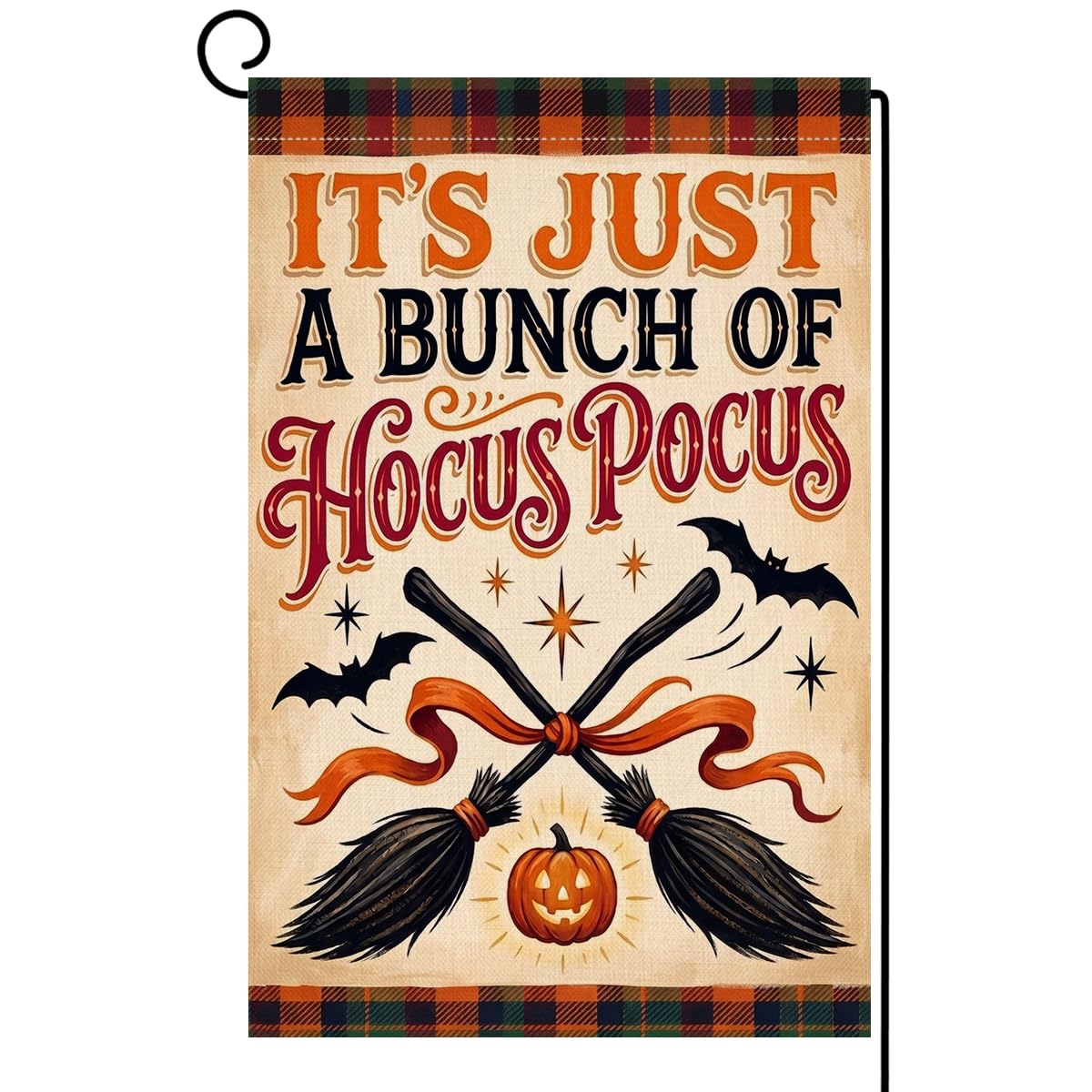 Fall Halloween Hocus Pocus Garden Flag 12x18 Witch Brooms Bats Yard Decor