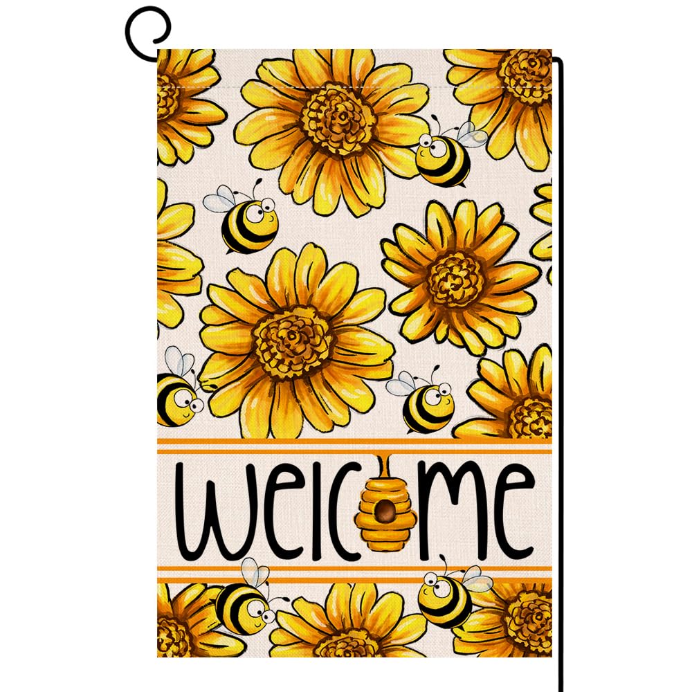 Spring Summer Sunflower Garden Flag 12x18 Vertical Double Sided Bee Welcome Farmhouse Holiday Outside Decorations Burlap Yard Flag