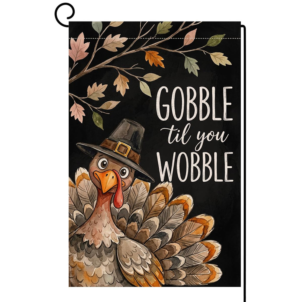 Fall Thanksgiving Gobble til You Wobble Garden Flag 12x18 Turkey Yard Decor