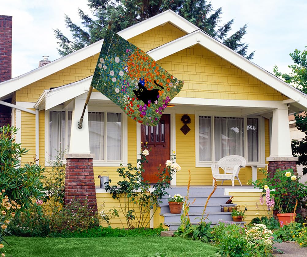 Spring Cat Garden Flag Vertical Double Sided Colorful Floral Farmhouse Holiday Outside Decorations Burlap Yard Flag