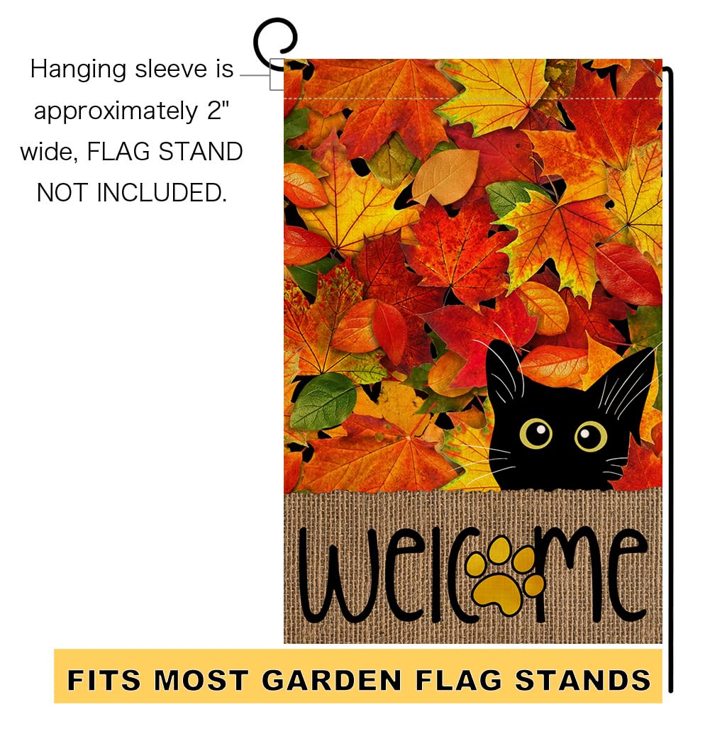 Spring Cat Flowers Garden Flag 12x18 Vertical Double Sided Purple Flowers Summer Farmhouse Holiday Outside Decorations Burlap Yard Flag