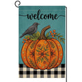 Fall Welcome Floral Pumpkin Garden Flag 12x18 Black Crow Berries Yard Decor
