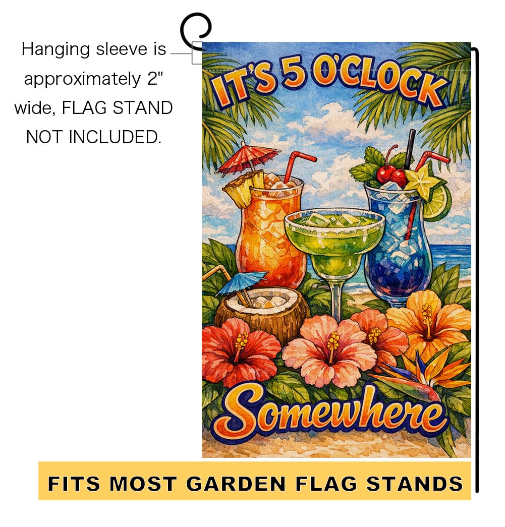 Summer Beach Garden Flag 12x18 Vertical Double Sided It's 5 O'Clock Somewhere Seasonal Holiday Outside Decorations Burlap Yard Flag