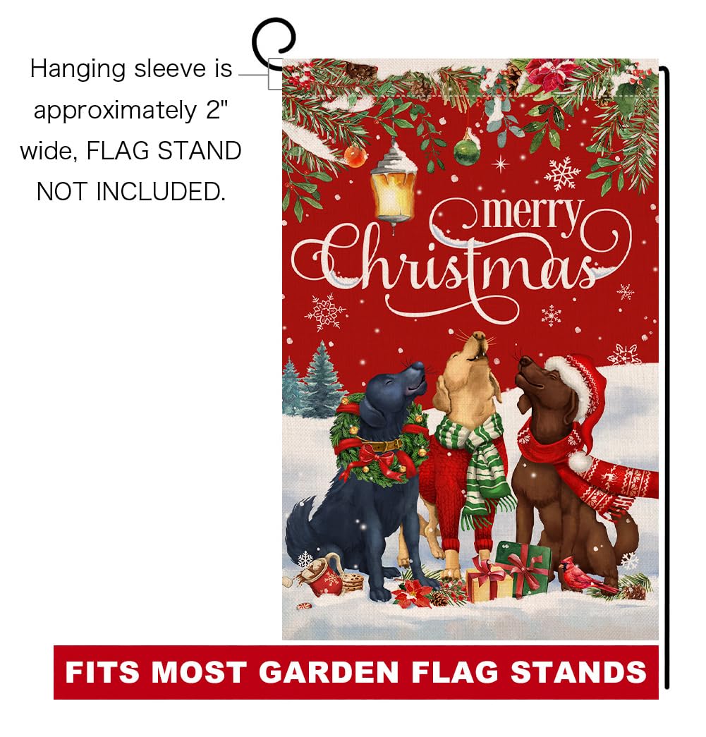 Christmas Dogs Garden Flag Vertical Double Sided Winter Holiday Outside Decorations Burlap Yard Flag