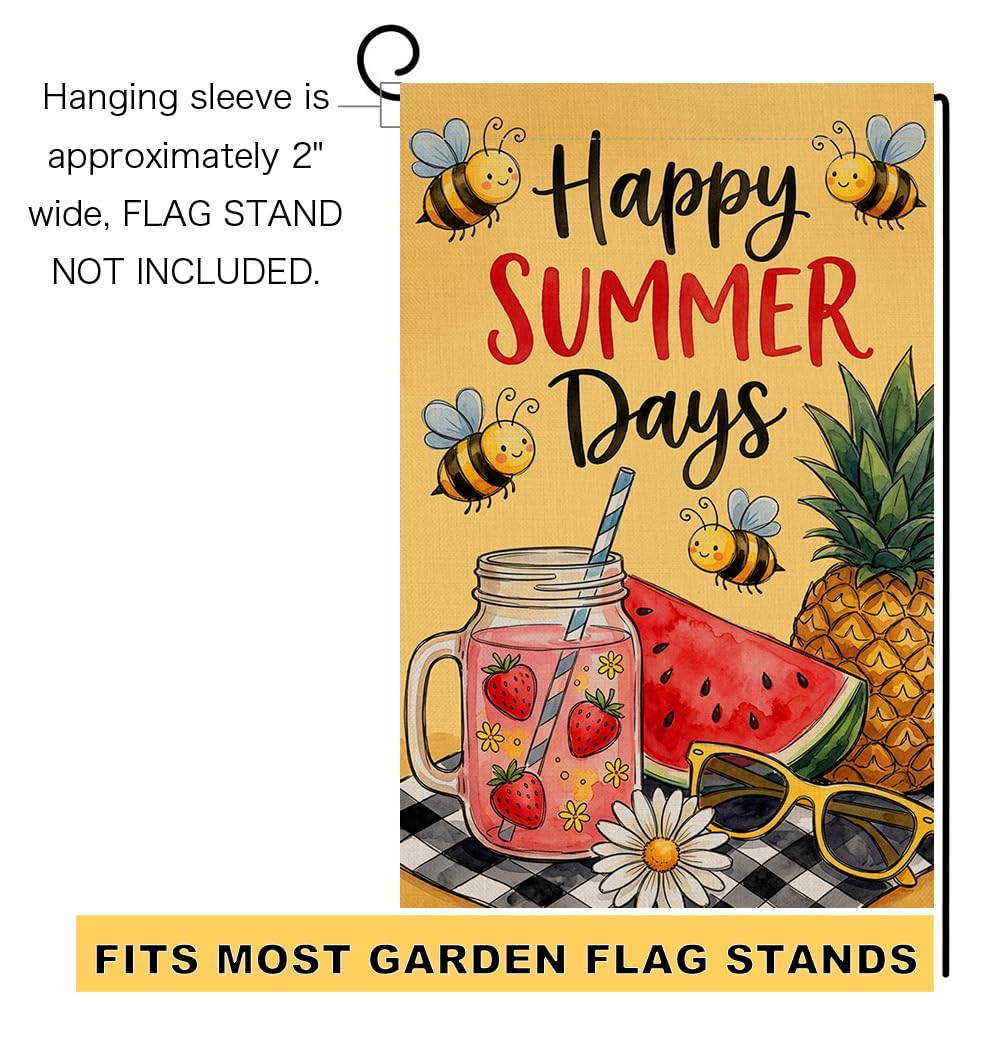 Happy Summer Days Garden Flag 12x18 Vertical Double Sided Summer Beach Watermelon Seasonal Holiday Outside Decorations Burlap Yard Flag
