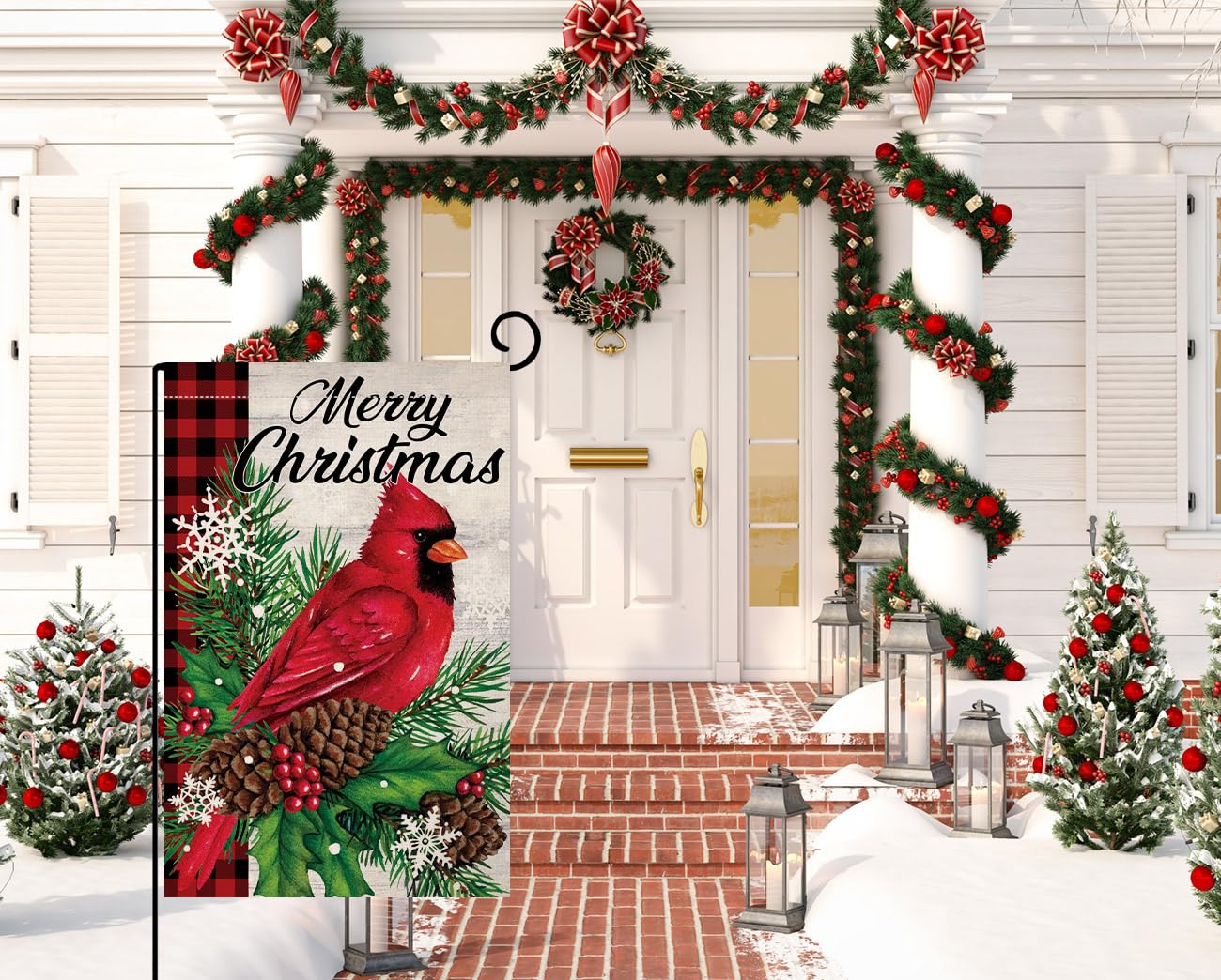 Christmas Cardinal Bird Garden Flag 12x18 Vertical Double Sided Winter Holiday Outside Decorations Burlap Yard Flag
