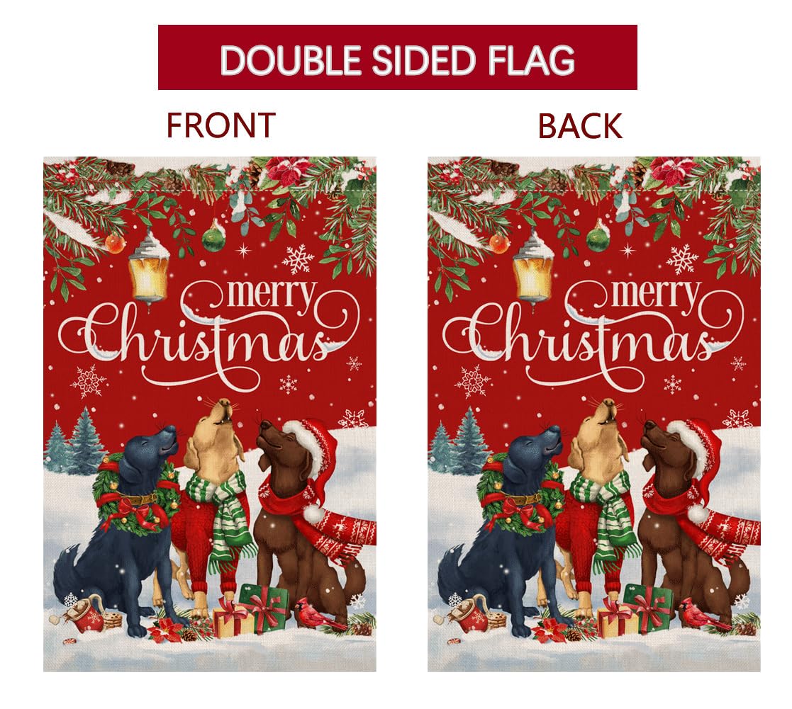 Christmas Dogs Garden Flag Vertical Double Sided Winter Holiday Outside Decorations Burlap Yard Flag