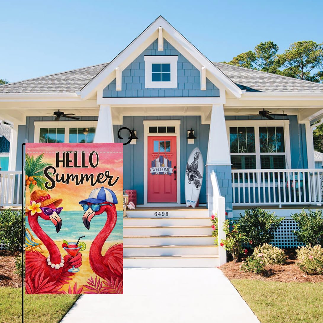 Summer Flamingo Garden Flag 12x18 Vertical Double Sided Welcome Beach Seasonal Holiday Outside Decorations Burlap Yard Flag