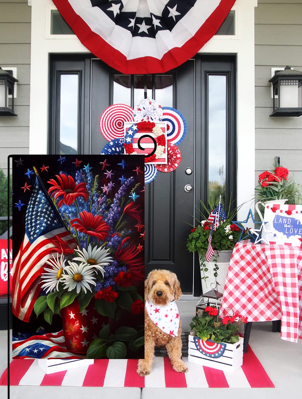 4th of July Floral Garden Flag 12x18 Vertical Double Sided Patriotic USA Flag Red Blue Memorial Day Independence Day Outside Decorations Burlap Yard Flag