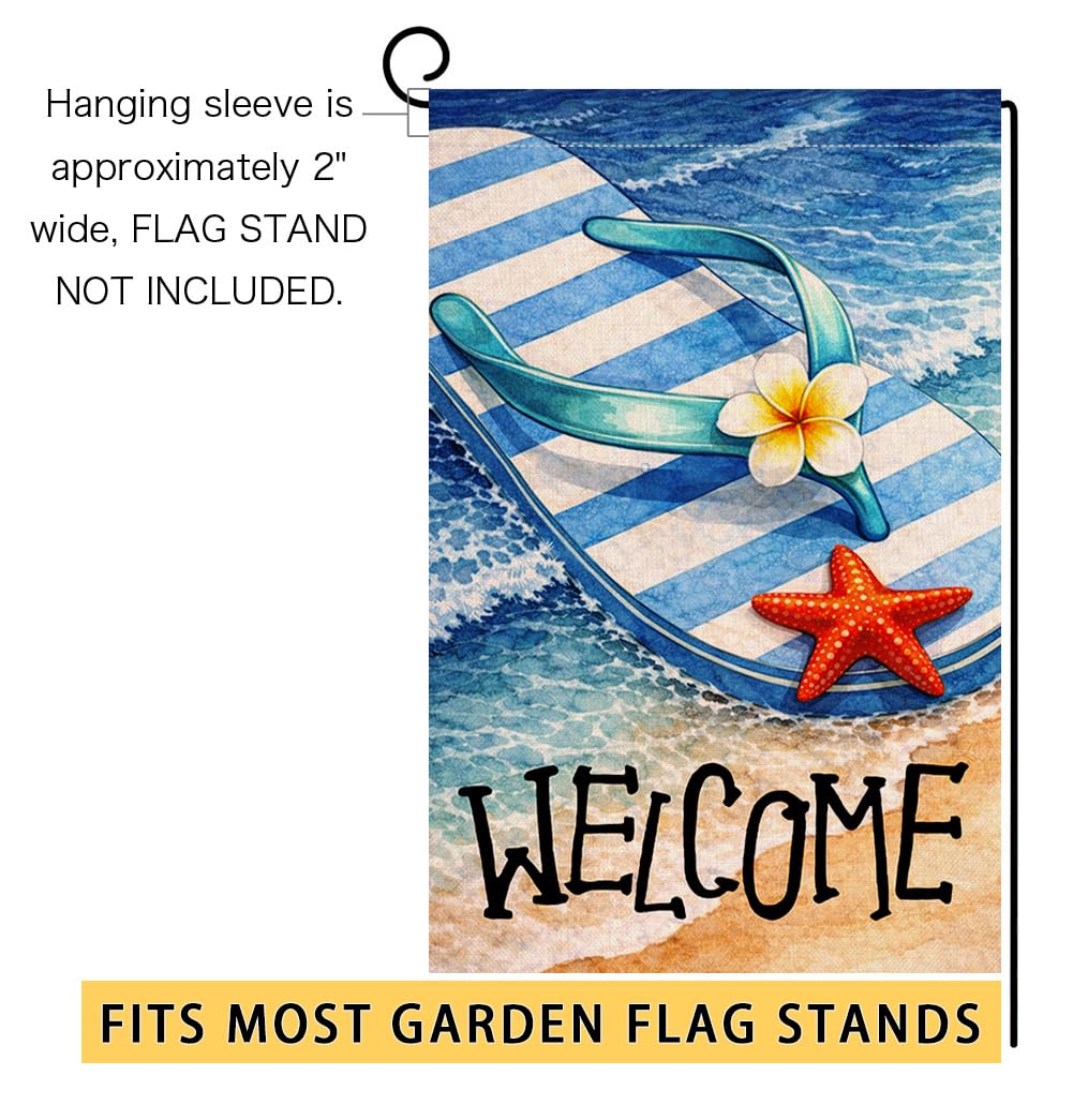 Summer Beach Flip-flop Garden Flag 12x18 Vertical Double Sided Welcome Seasonal Holiday Outside Decorations Burlap Yard Flag