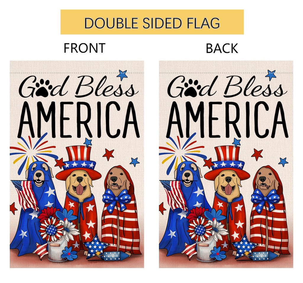 4th of July Dogs Garden Flag 12x18 Vertical Double Sided God Bless America Red Blue Floral Memorial Day Independence Day Holiday Outside Decorations Burlap Yard Flag