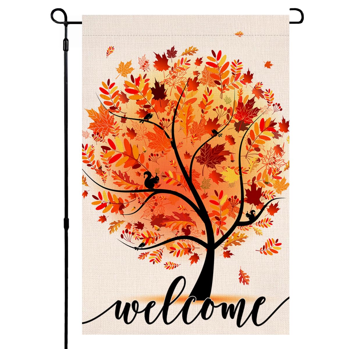 Welcome Fall Tree Garden Flag 12x18 Vertical Double Sided Autumn Maple Leaves Thanksgiving Holiday Outside Decorations Burlap Yard Flag