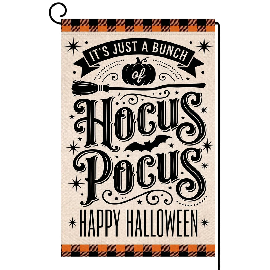 Fall Halloween Hocus Pocus Garden Flag 12x18 Witch Broom Bat Yard Decor
