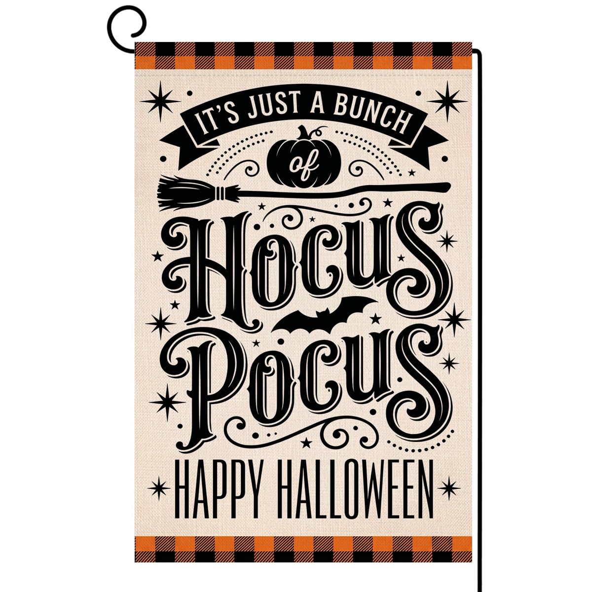 Fall Halloween Hocus Pocus Garden Flag 12x18 Witch Broom Bat Yard Decor