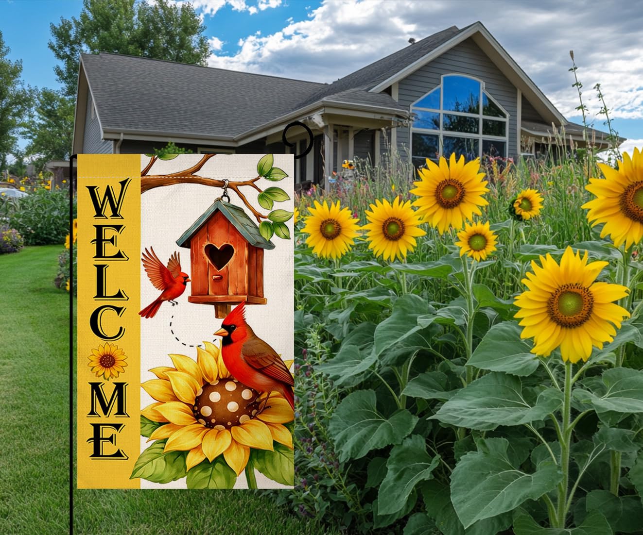Summer Sunflower Bird Garden Flag 12x18 Vertical Double Sided Welcome Spring Farmhouse Holiday Outside Decorations Burlap Yard Flag