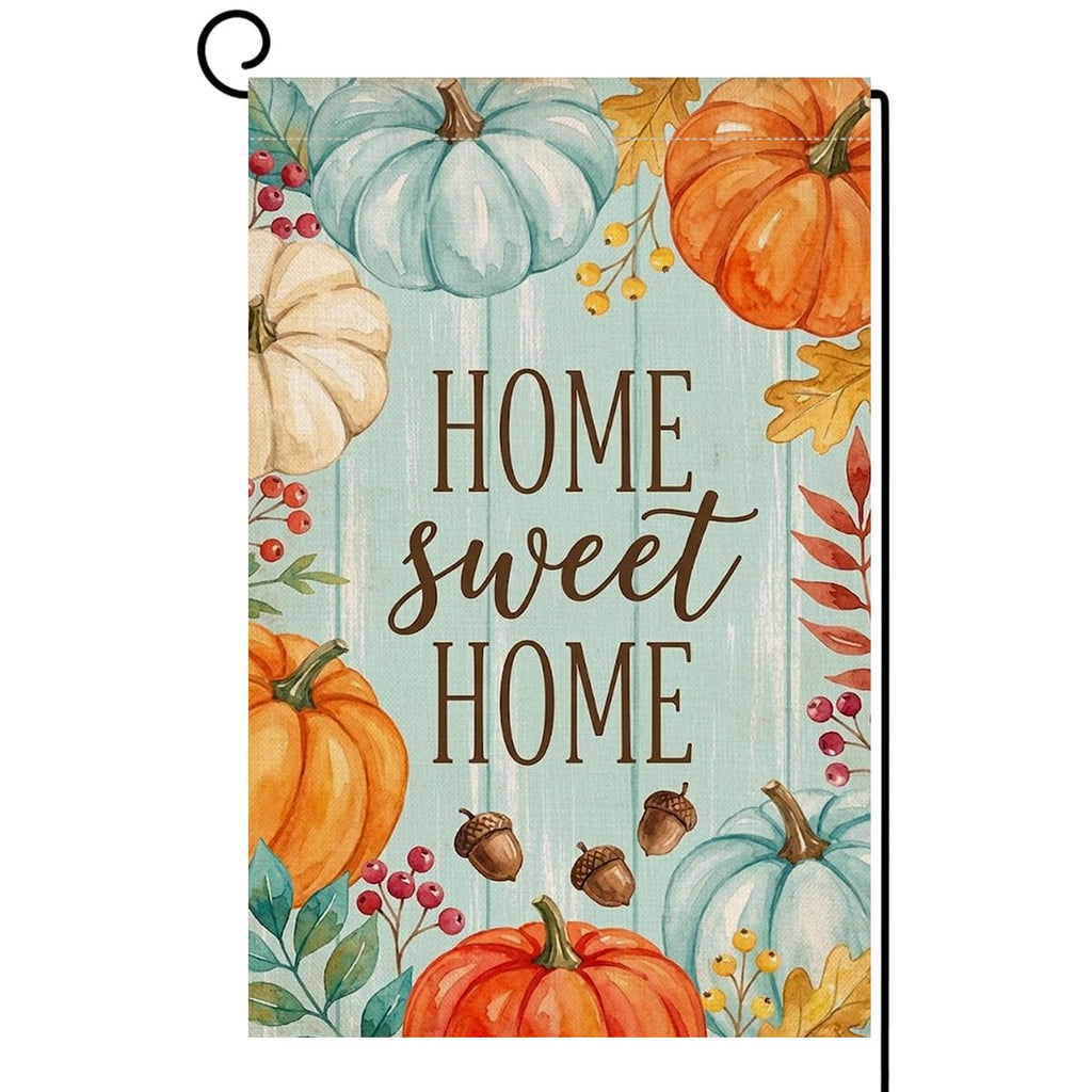 Fall Home Sweet Home Pumpkins Garden Flag 12x18 Acorns Leaves Yard Decor