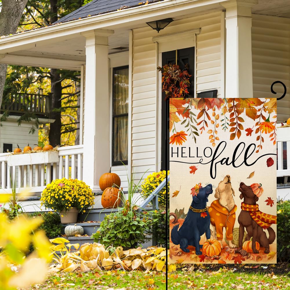 Fall Dogs Garden Flag 12x18 Vertical Double Sided Autumn Leaves Thanksgiving Holiday Outside Decorations Burlap Yard Flag