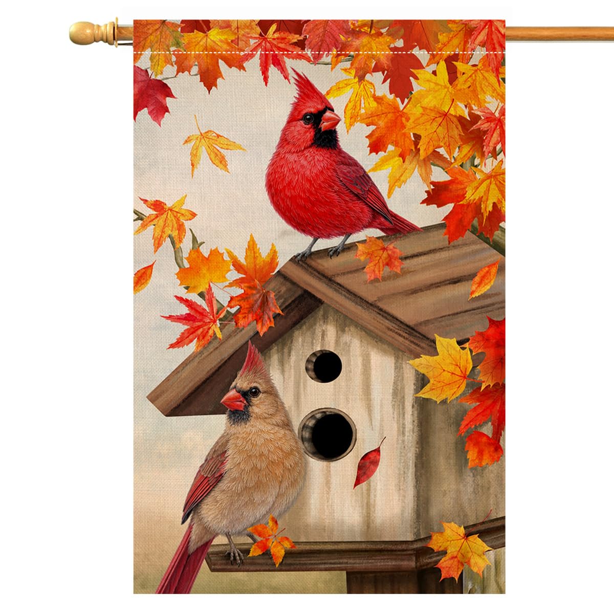 Fall Cardinal Bird Garden Flag Vertical Double Sided Maple Leaves Welcome Autumn Thanksgiving Holiday Outside Decorations Burlap Yard Flag