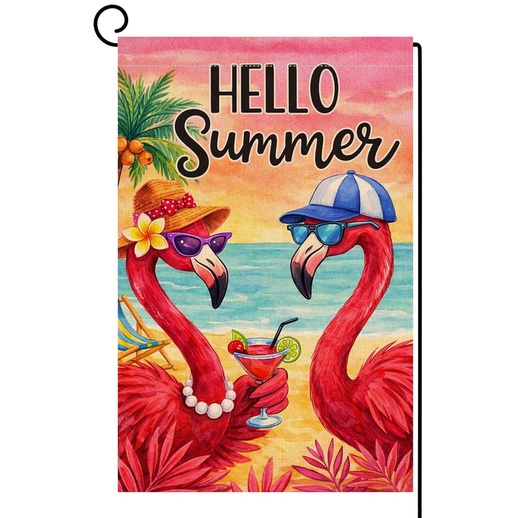 Summer Flamingo Garden Flag 12x18 Vertical Double Sided Welcome Beach Seasonal Holiday Outside Decorations Burlap Yard Flag