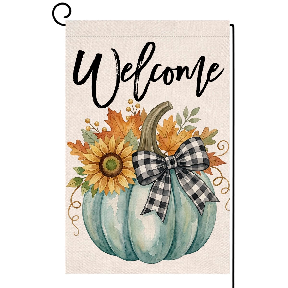 Fall Welcome Teal Pumpkin Garden Flag 12x18 Sunflower Plaid Bow Yard Decor