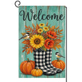 Fall Welcome Plaid Boots Garden Flag 12x18 Sunflower Pumpkin Yard Decor