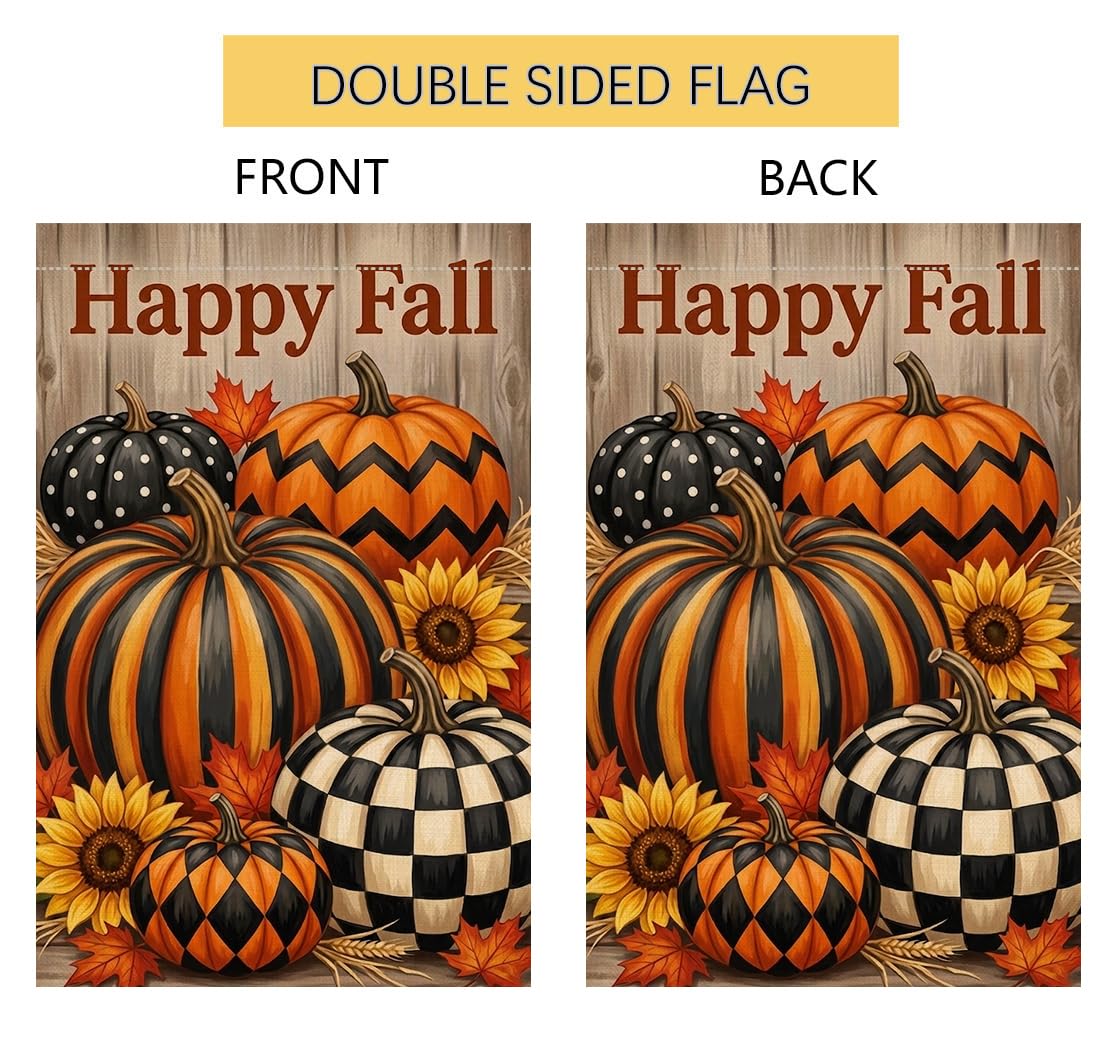 Fall Happy Fall Pumpkins Garden Flag 12x18 Buffalo Plaid Chevron Yard Decor