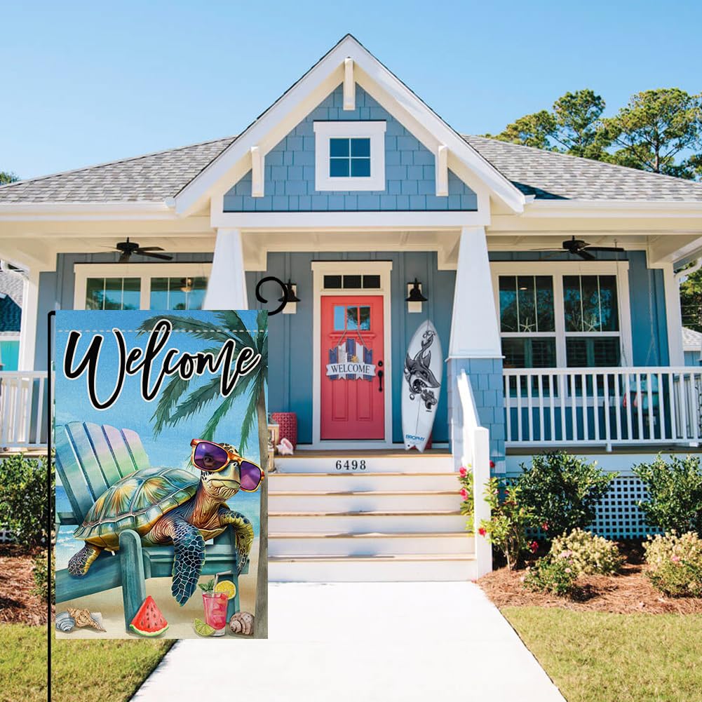 Summer Beach Sea Turtle Garden Flag 12x18 Vertical Double Sided Blue Welcome Ocean Holiday Outside Decorations Burlap Yard Flag