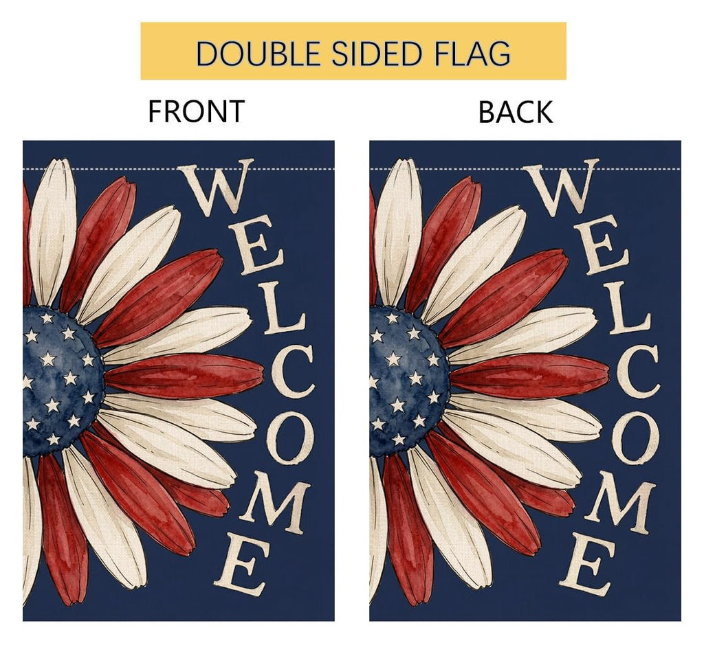 4th of July Floral Garden Flag 12x18 Vertical Double Sided Welcome Memorial Day Independence Day Holiday Outside Decorations Burlap Yard Flag
