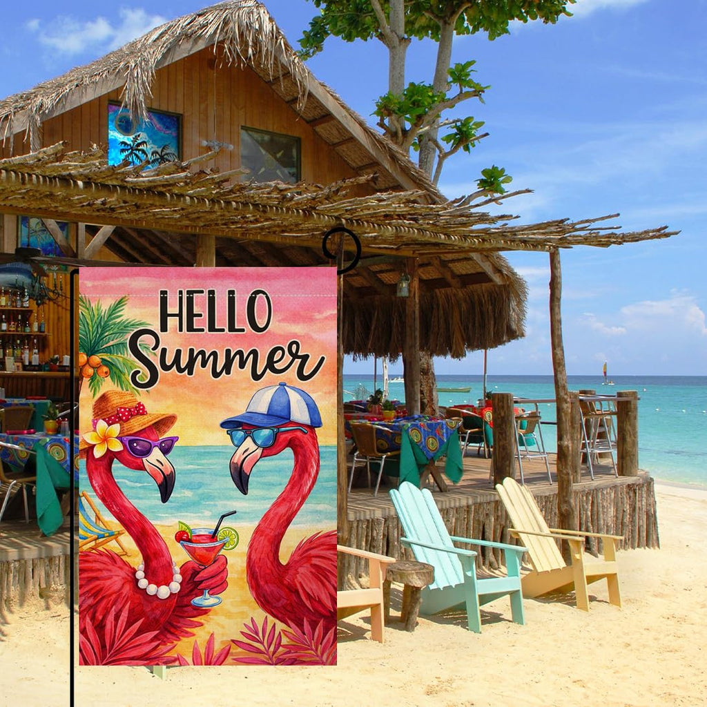 Summer Flamingo Garden Flag 12x18 Vertical Double Sided Welcome Beach Seasonal Holiday Outside Decorations Burlap Yard Flag
