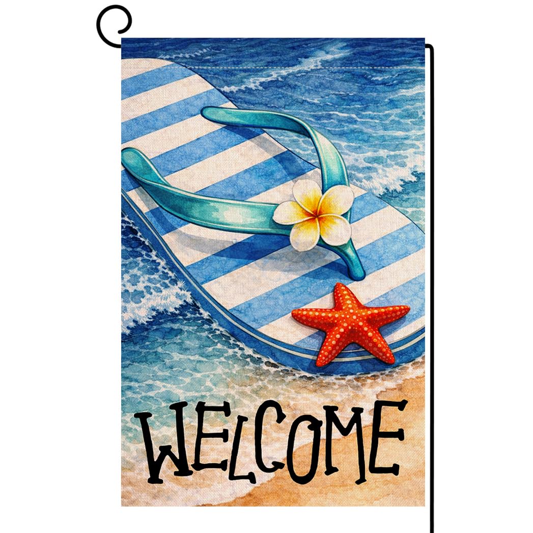 Summer Beach Flip-flop Garden Flag 12x18 Vertical Double Sided Welcome Seasonal Holiday Outside Decorations Burlap Yard Flag