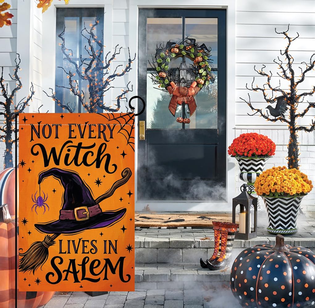 Fall Halloween Not Every Witch Lives in Salem Garden Flag 12x18 Yard Decor