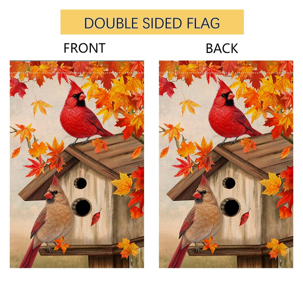 Fall Cardinal Bird Garden Flag Vertical Double Sided Maple Leaves Welcome Autumn Thanksgiving Holiday Outside Decorations Burlap Yard Flag