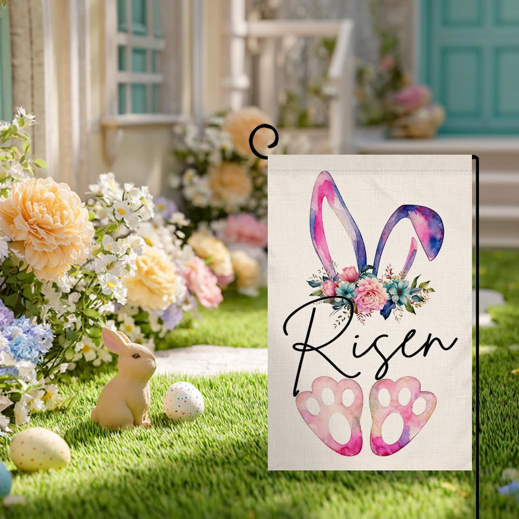 Easter Bunny Paw Garden Flag 12x18 Vertical Double Sided Risen Flowers Spring Farmhouse Holiday Outside Decorations Burlap Yard Flag